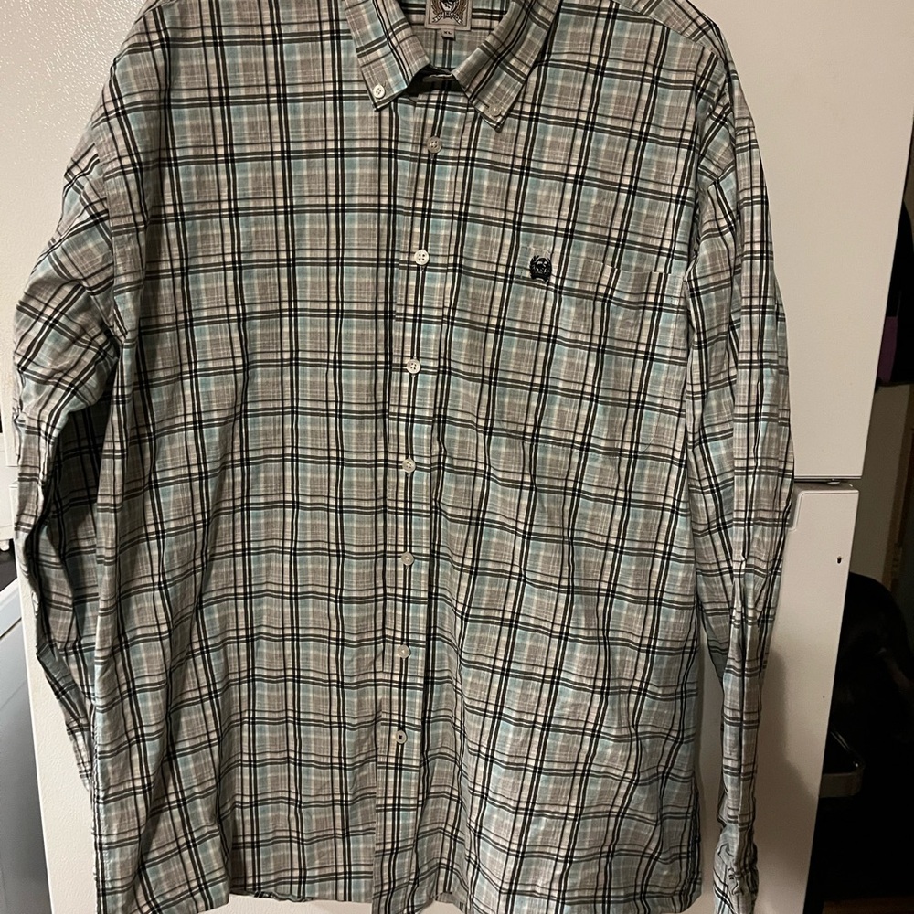 Cinch Men's‎ Plaid Button Down Shirt - Black, White, and Blue